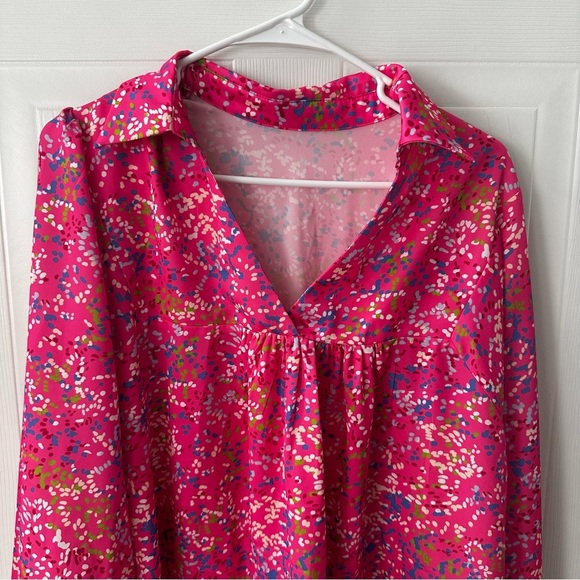 Tops - XL Pink Silky Floral Puff Sleeve Blouse | Grandmacore Coquette NWOT